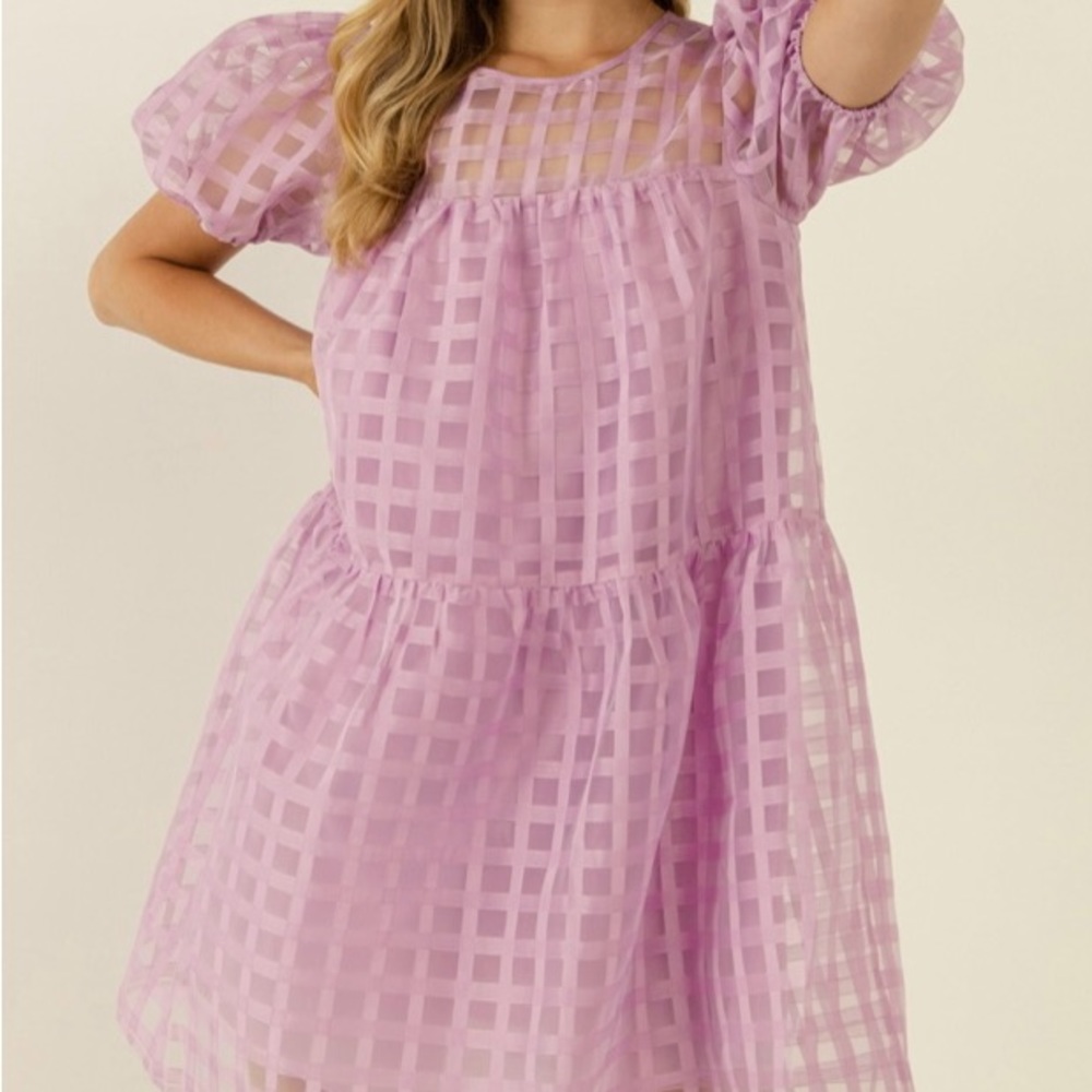 NWT English Factory Gridded Puff Sleeve Dress